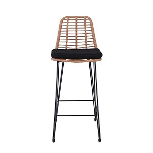 Woodwell SALSA Σκαμπό BAR-Pro με Πλάτη, Μέταλλο Βαφή Μαύρο - Wicker Φυσικό, με Μαξιλάρι Μαύρο Ε-00025849 Ε252,11