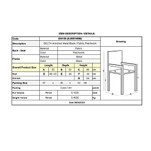 Woodwell DELTA Πολυθρόνα Μέταλλο Βαφή Μαύρο, Ύφασμα Patchwork Ε-00015599 ΕΜ130