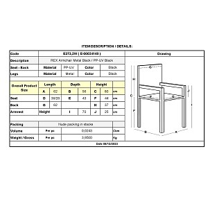 Woodwell REX Πολυθρόνα-Pro Μέταλλo Βαφή Μαύρο, PP-UV Μαύρο Ε-00024148 Ε373,2W
