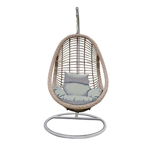 Woodwell MACAN-II Κρεμαστή Πολυθρόνα, PE Wicker Natural, Μέταλλο Βαφή Άσπρο, Μαξιλάρι Σκ.Γκρι Ε-00021199 Ε6740,1