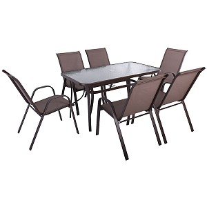 Woodwell RIO Set Κήπου - Βεράντας: Τραπέζι + 6 Πολυθρόνες Μέταλλο Βαφή Καφέ, Textilene Καφέ Ε-00022182 Ε2405,S
