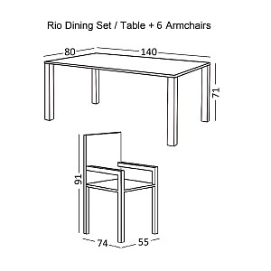 Woodwell RIO Set Κήπου - Βεράντας: Τραπέζι + 6 Πολυθρόνες Μέταλλο Βαφή Καφέ, Textilene Καφέ Ε-00022182 Ε2405,S
