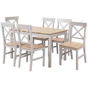 Woodwell DAILY Set Τραπεζαρία Ξύλινη Σαλονιού - Κουζίνας: Τραπέζι + 6 Καρέκλες / Άσπρο - Φυσικό Ε-00024329 Ε784,2S