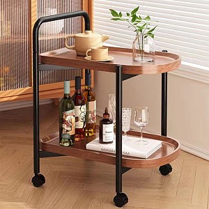 Woodwell TROLLEY - Βοηθητικό Τραπεζάκι Μέταλλο Βαφή Μαύρο, MDF with PVC Απόχρωση Καρυδί Ε-00025684 ΕΜ461