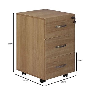 Woodwell UNIT Συρταριέρα Γραφείου, 3 Συρτάρια, Τροχήλατη, Melamine Απόχρωση Sonoma Ε-00022071 ΕΟ438,3