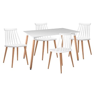 Woodwell LAVIDA-ART Τραπεζαρία: Τραπέζι 120x80 Οξιά/MDF + 4 Καρέκλες Μέταλλο Βαφή Φυσικό PP Άσπρο Ε-00025030 ΕΜ139,1S