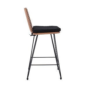 Woodwell SALSA Σκαμπό BAR-Pro με Πλάτη, Μέταλλο Βαφή Μαύρο - Wicker Φυσικό, με Μαξιλάρι Μαύρο Ε-00025849 Ε252,11