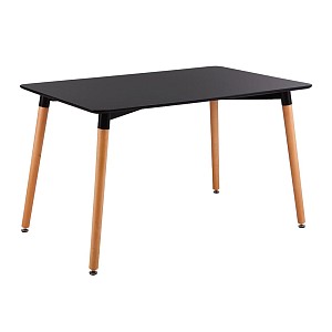 Woodwell ART Τραπέζι Τραπεζαρίας Κουζίνας, Μαύρο MDF, Πόδια Οξιά Φυσικό Ε-00013687 Ε7088,2