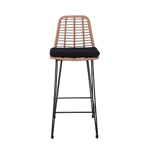 Woodwell SALSA Σκαμπό BAR-Pro με Πλάτη, Μέταλλο Βαφή Μαύρο - Wicker Φυσικό, με Μαξιλάρι Μαύρο Ε-00025849 Ε252,11