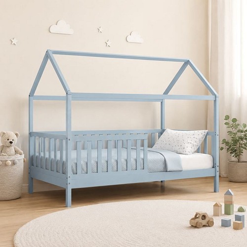 Woodwell DREAM τ.Montessori Παιδικό Κρεβάτι με Στρώμα 90x190/19cm, Ξύλο Πεύκου Απόχρωση Γαλάζιο Ε-00026956 ΕΚ701,3S