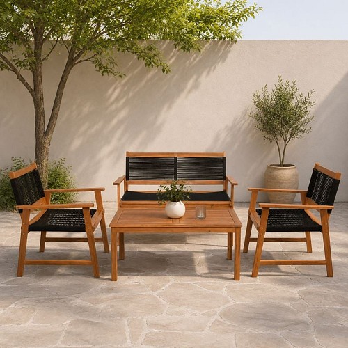 Woodwell SPRING Set Σαλόνι Κήπου Ακακία Φυσικό, Wicker Μαύρο: Τραπέζι + Καναπέ 2Θέσιο + 2 Πολυθρόνες Ε-00026968 Ε235,1