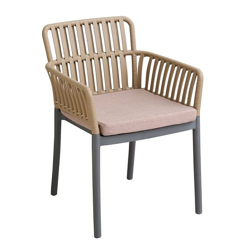 Woodwell SYLVIA Πολυθρόνα Βεράντας- Κήπου, PP-UV Sand Beige- Ανθρακί, Μαξιλάρι Μπεζ (KD) Ε-00026855 Ε3157,2